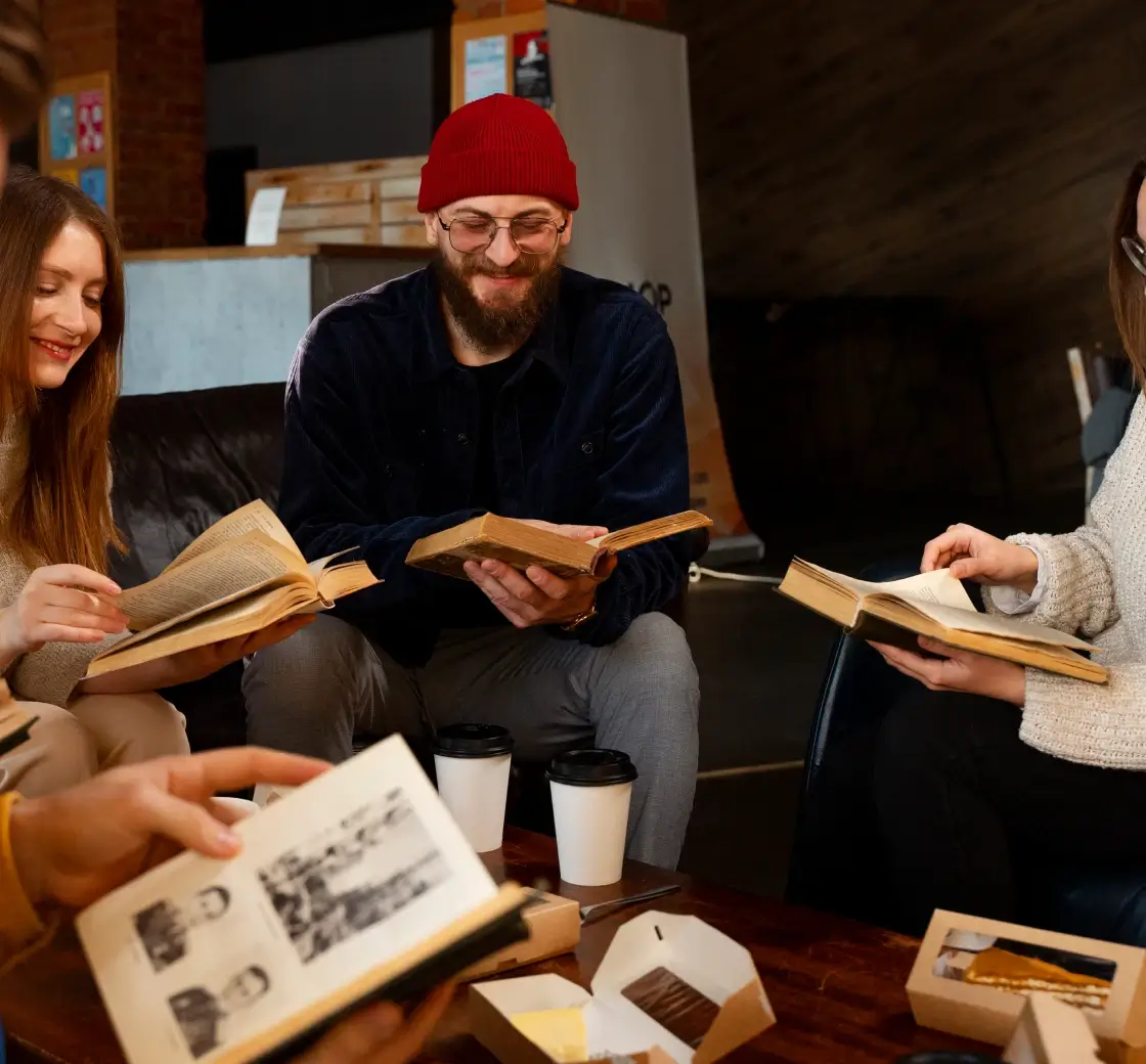 People reading the coffee shop image